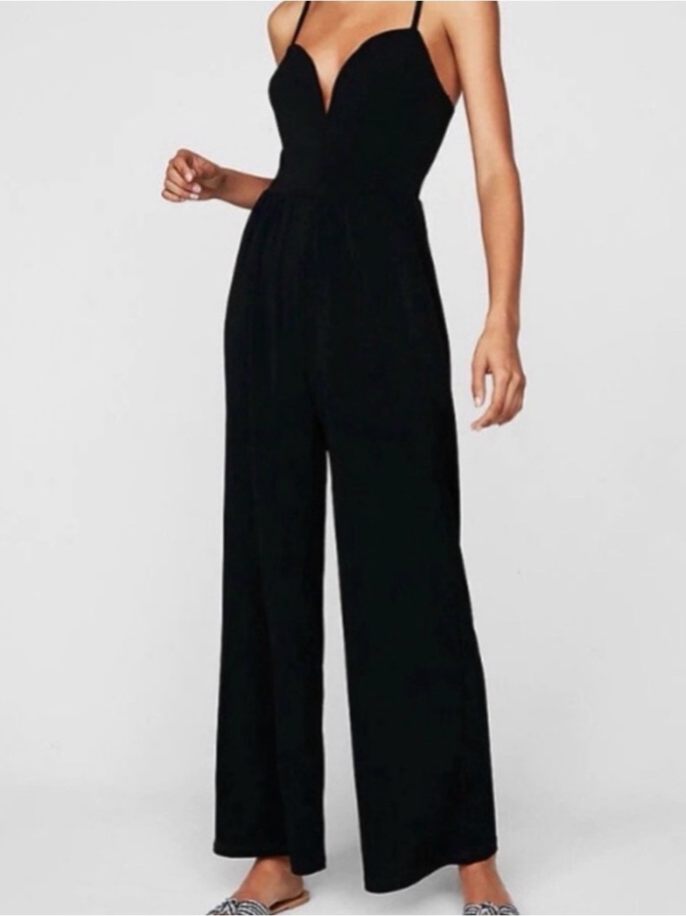Express Black Low Cut Spaghetti-Strap Wide-Leg Jumpsuit